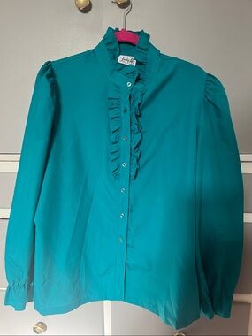 Vintage Lucky Me Ruffle Front Button-Up Blouse